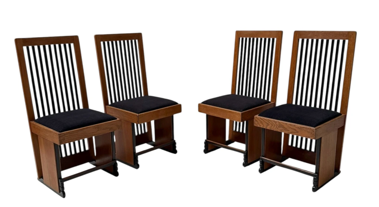 Four Art Deco Modernist High Back Dining Chairs by Architect Caspers, 1920s
